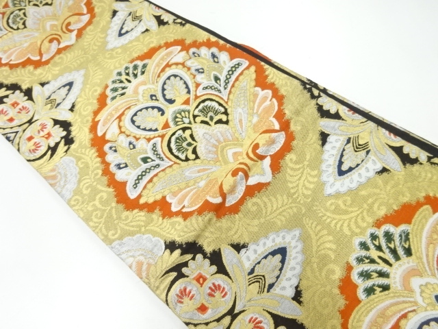 JAPANESE KIMONO / ANTIQUE FUKURO OBI / WOVEN FLORAL SARASA